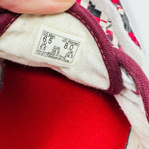 Vans Women Men Red Gray Cream Woven Canvas Lace up Sneaker  Size 8 Women 6.5 Men - Picture 7 of 10